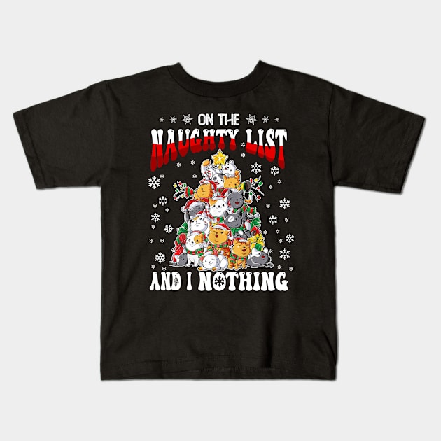 On The Naughty List And I Regret Nothing Cats Christmas Kids T-Shirt by JennyArtist